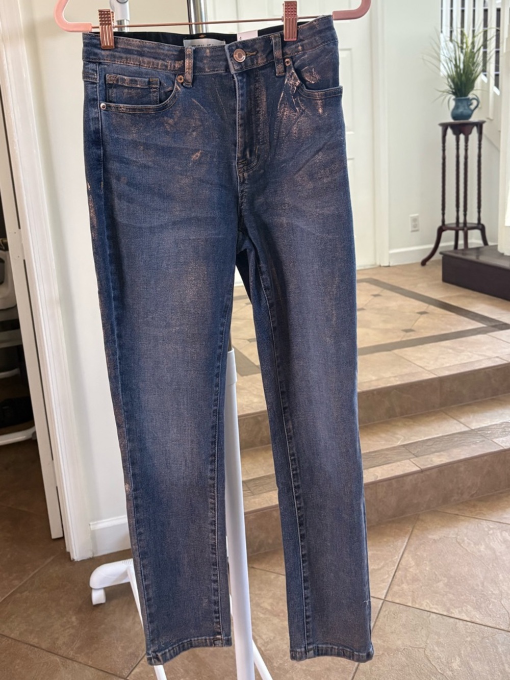 Tribal Jeans Rose Gold Shimmer Skinny Jeans | Stretch Denim | Multiple Sizes NWT - Picture 1 of 2